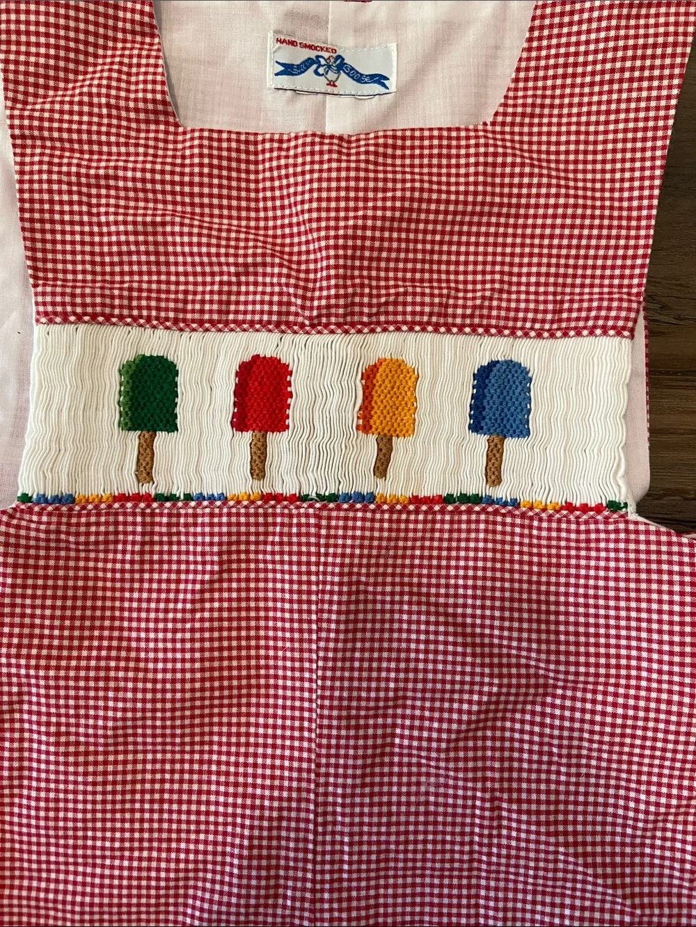 Silly Goose size 2T novelty popsicle gingham hand smocked outfit like new
